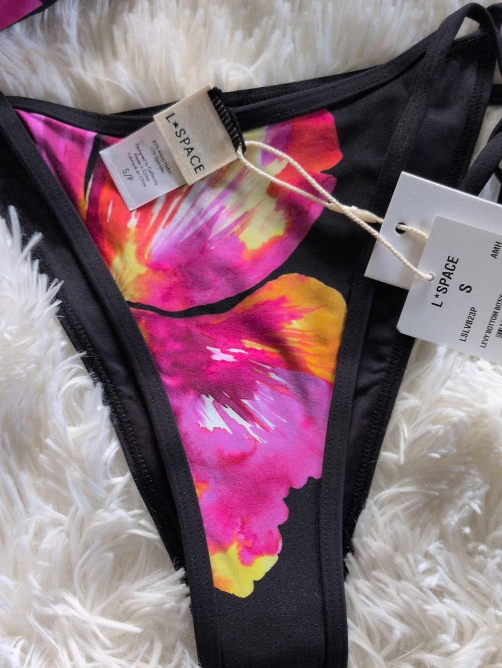 l*space Black Bikini with Pink & Yellow Floral Panels- NWT - Picture 2 of 5